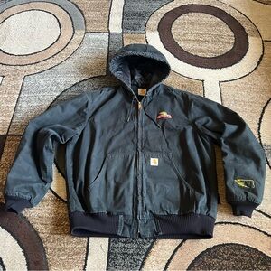 Vintage Carhartt Dekalb Embroidered Hooded Active Work Jacket Size Large